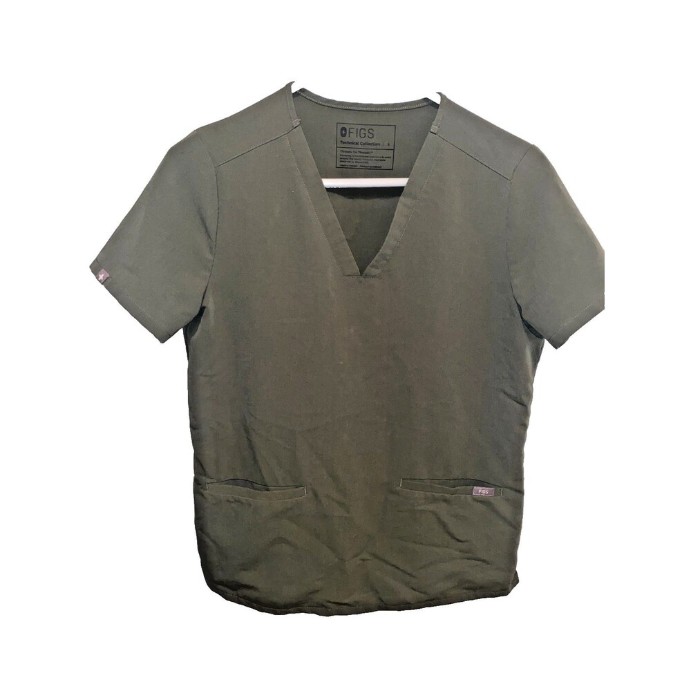Figs Technical Collection Scrub Top Mens Sz S Olive Green V Neck Pocket Medical